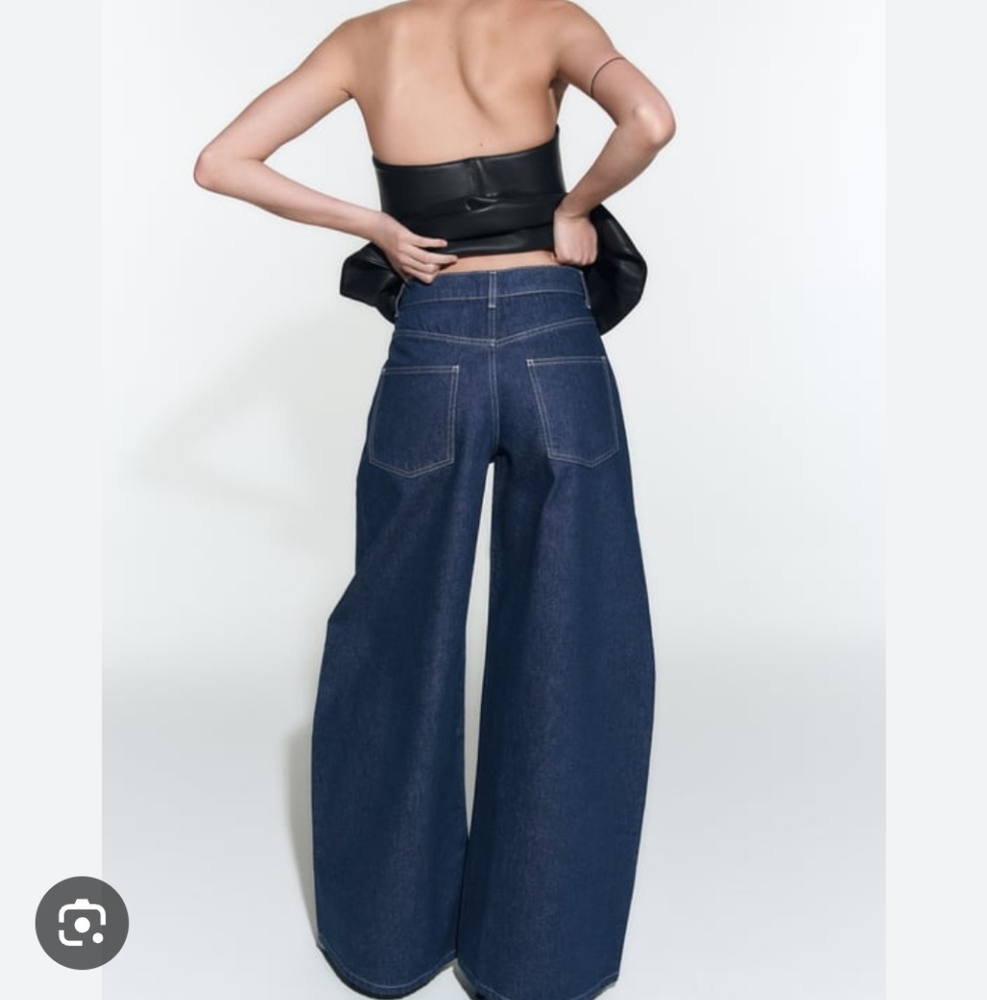 Zara Dark Blue Wide Leg Jeans - High Waist Flare - Picture 4 of 5